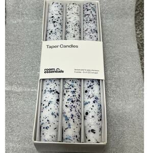 Room Essentials Taper Candles 6 Pk White Blue Splatter 8” Unscented Target New